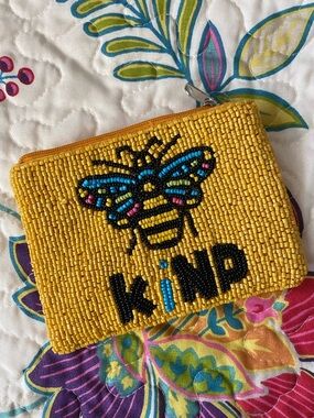 Yellow Seed Beaded Bee Kind Coin Purse